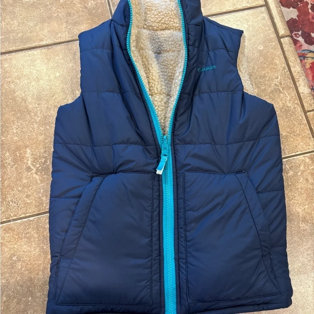 Cody James Navy Blue Puffer Vest with Teal Zipper - Excellent Condition